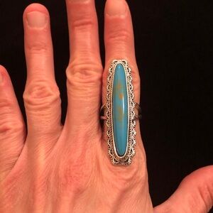 Silver Tone and Blue Faux Turquoise Statement Ring